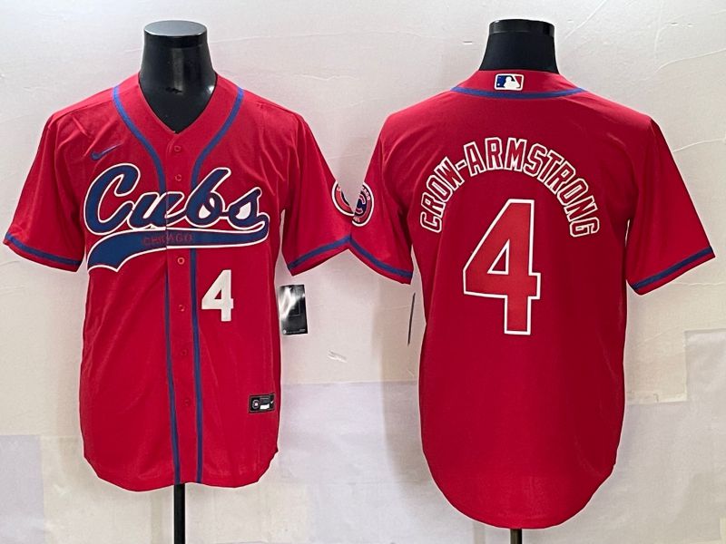 Men 2025 Chicago Cubs #4 Crow-Armstrong Red Joint Name Nike MLB Jersey style 3